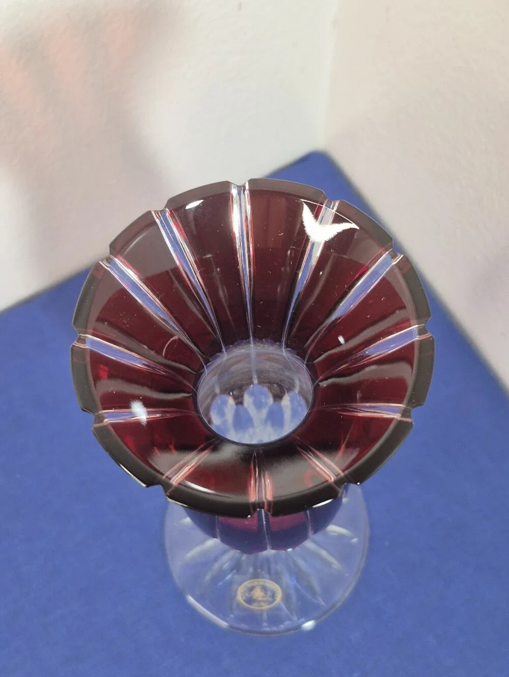 Ajka Crystal Hungary Castille Alberga Ruby Red Cut to Clear Vase 9